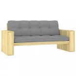 impregnált fenyőfa kerti pad szürke párnákkal 179 cm