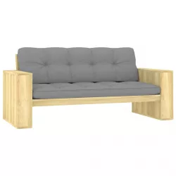 impregnált fenyőfa kerti pad szürke párnákkal 179 cm