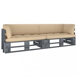   kétszemélyes szürke impregnált fenyőfa raklapkanapé párnákkal