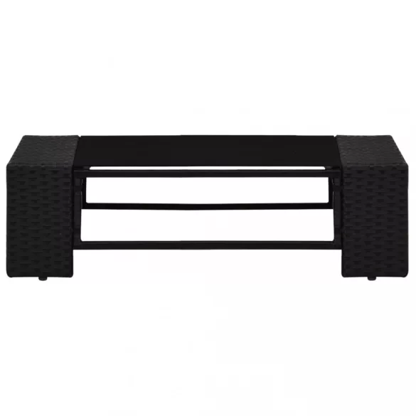 9 részes fekete polyrattan kerti ülőgarnitúra párnákkal