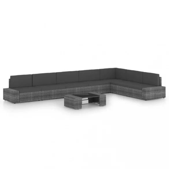 8 részes szürke polyrattan kerti ülőgarnitúra párnákkal