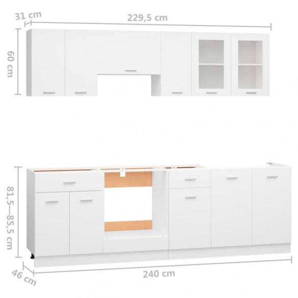 Lyon 8 részes fehér szerelt fa konyhai szekrénygarnitúra