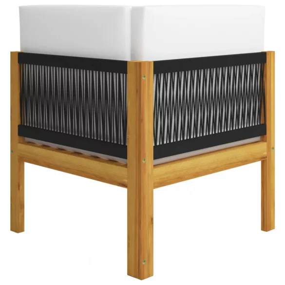 kétszemélyes kerti pad párnákkal, akácfa és kötél