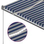 kék és fehér kézzel kihúzható LED-es napellenző 300 x 250 cm