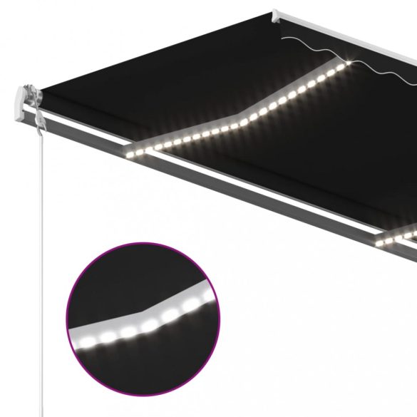 antracitszürke szélérzékelős és LED-es napellenző 450 x 300 cm