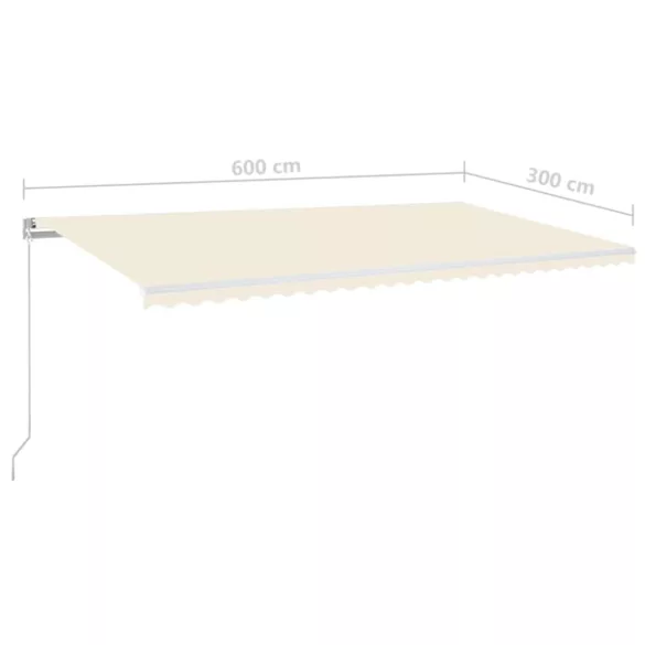 krémszínű kézzel kihúzható LED-es napellenző 600 x 300 cm