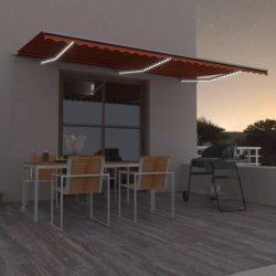   narancs és barna kézzel kihúzható LED-es napellenző 600x300 cm