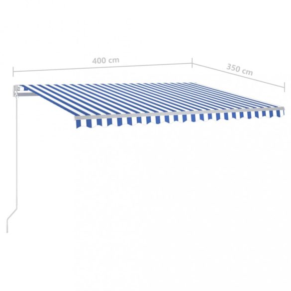 kék és fehér kézzel kihúzható LED-es napellenző 400 x 350 cm