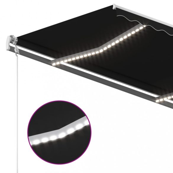 antracitszürke szélérzékelős és LED-es napellenző 400x350 cm