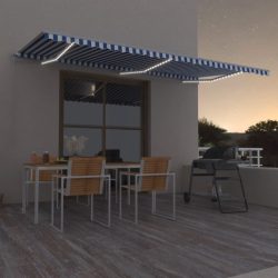   kék és fehér kézzel kihúzható LED-es napellenző 600 x 350 cm