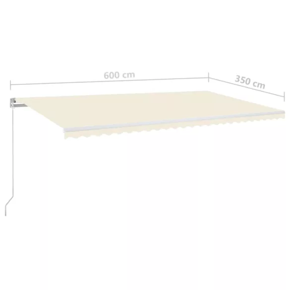 krémszínű kézzel kihúzható LED-es napellenző 600 x 350 cm