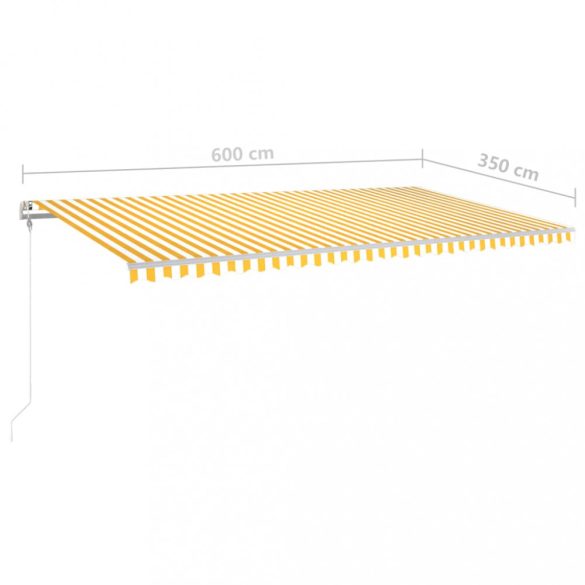 sárga-fehér szélérzékelős és LED-es napellenző 600 x 350 cm