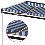 kék és fehér kézzel kihúzható LED-es napellenző 450 x 300 cm