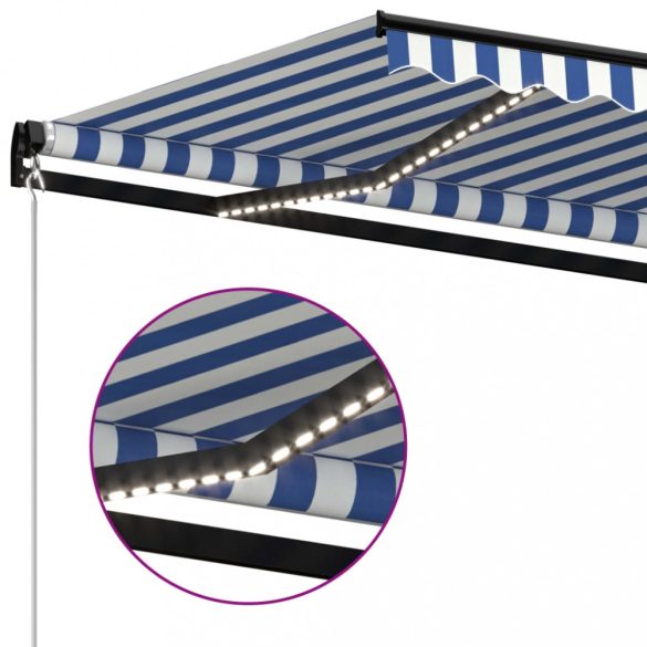 kék és fehér kézzel kihúzható LED-es napellenző 500 x 300 cm