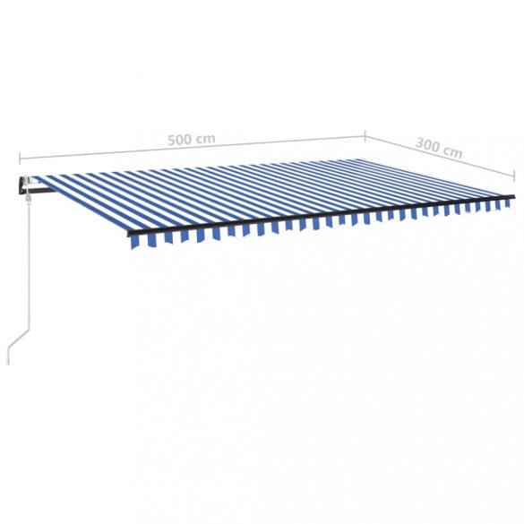 kék/fehér automata szélérzékelős és LED-es napellenző 500x300cm