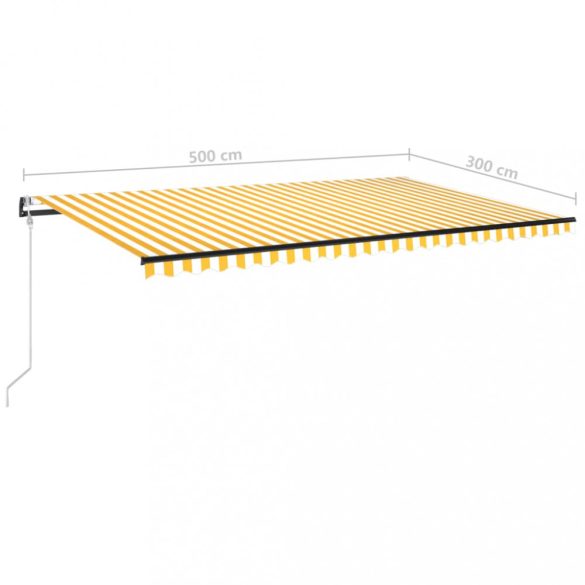 sárga-fehér szélérzékelős és LED-es napellenző 500 x 300 cm