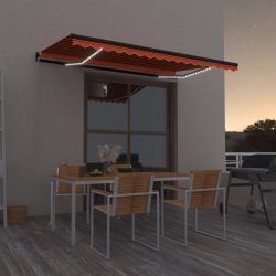   narancs és barna kézzel kihúzható LED-es napellenző 450 x 350cm