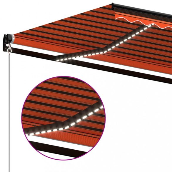 narancs és barna kézzel kihúzható LED-es napellenző 450 x 350cm