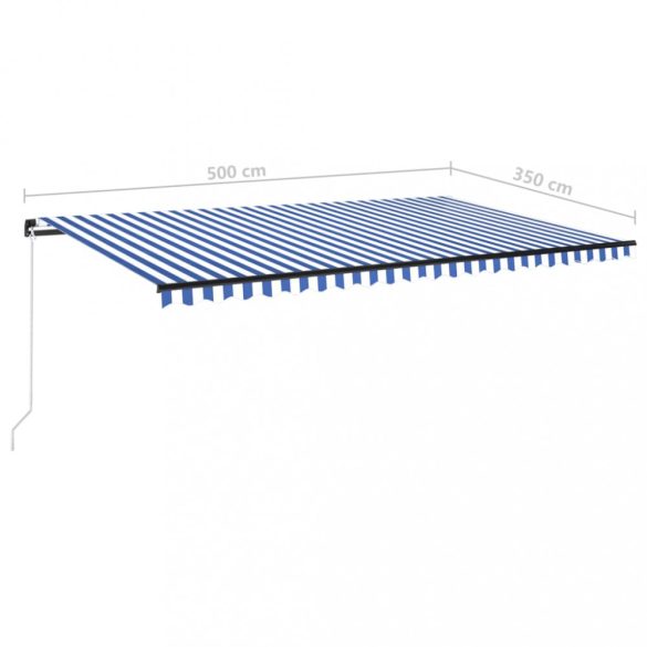 kék és fehér kézzel kihúzható LED-es napellenző 500 x 350 cm