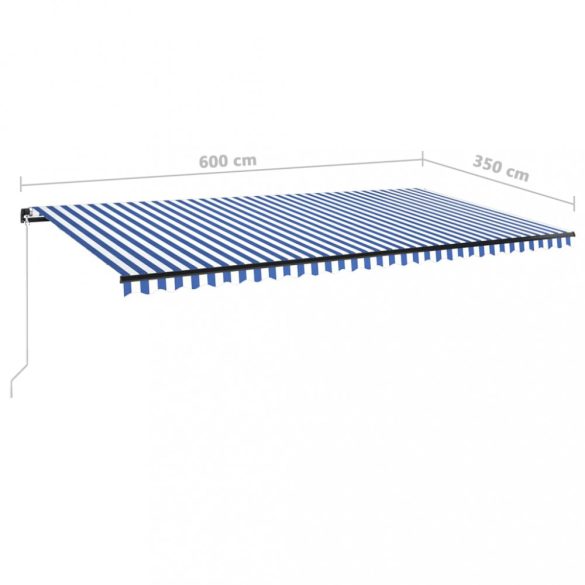 kék és fehér kézzel kihúzható LED-es napellenző 600 x 350 cm