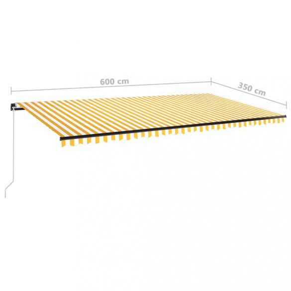 sárga és fehér kézzel kihúzható LED-es napellenző 600 x 350 cm