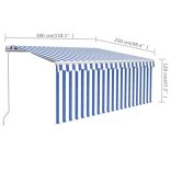 kék és fehér kézzel kihúzható napellenző redőnnyel 3 x 2,5 m