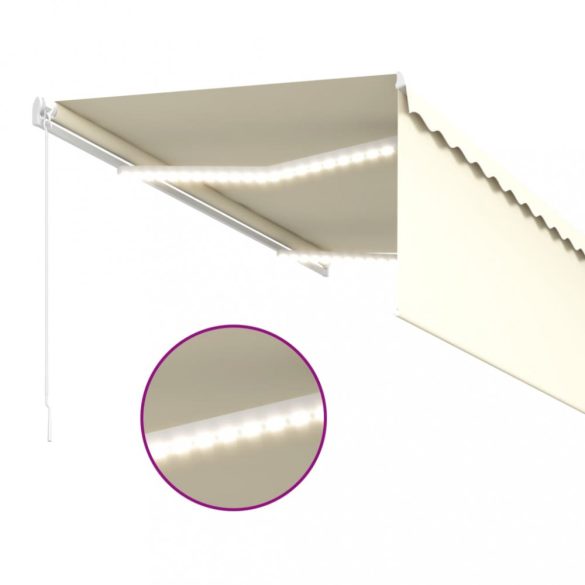 krémszínű LED-es kézzel kihúzható napellenző redőnnyel 3x2,5 m