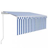 kék/fehér szélérzékelős, LED-es napellenző redőnnyel 3x2,5 m