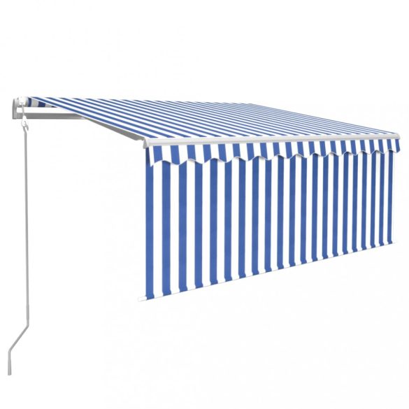 kék/fehér szélérzékelős, LED-es napellenző redőnnyel 3x2,5 m