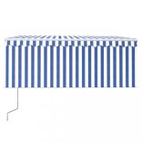 kék/fehér szélérzékelős, LED-es napellenző redőnnyel 3x2,5 m