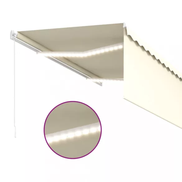 krémszínű kézzel kihúzható LED-es napellenző redőnnyel 3x2,5 m