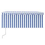 kék/fehér redőnyös, LED-es, szélérzékelős napellenző 3,5x2,5 m