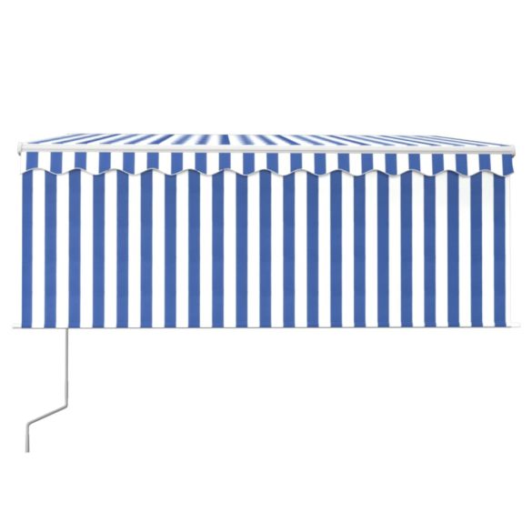 kék/fehér redőnyös, LED-es, szélérzékelős napellenző 3,5x2,5 m