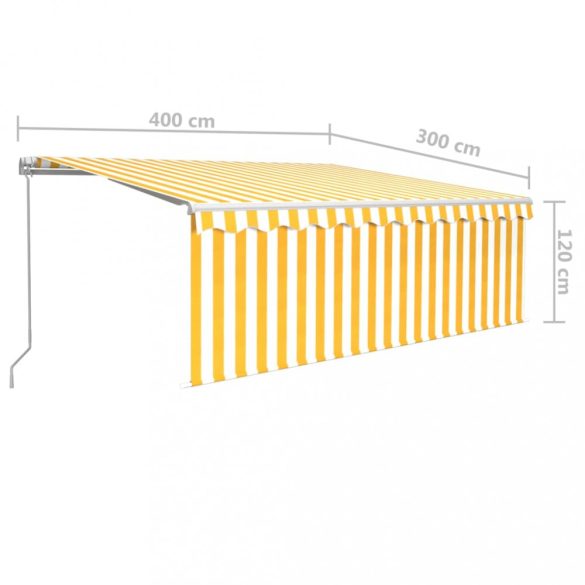 sárga és fehér kézzel kihúzható napellenző redőnnyel 4 x 3 m