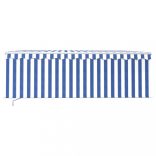 kék és fehér kézzel kihúzható napellenző redőnnyel 4,5 x 3 m