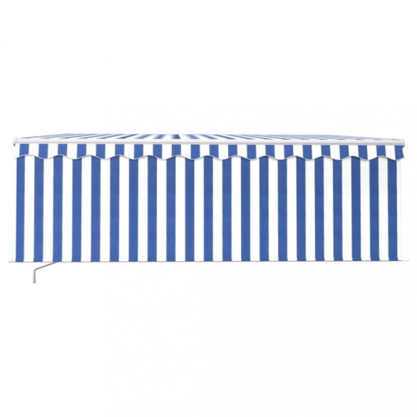 kék és fehér kézzel kihúzható napellenző redőnnyel 4,5 x 3 m