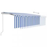 kék és fehér redőnyös, szélérzékelős, LED-es napellenző 4,5x3 m