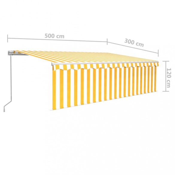 sárga és fehér kézzel kihúzható napellenző redőnnyel 5 x 3 m