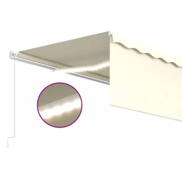 krémszínű kézzel kihúzható LED-es napellenző redőnnyel 5 x 3 m