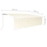 krémszínű kézzel kihúzható LED-es napellenző redőnnyel 5 x 3 m