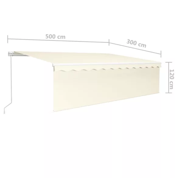 krémszínű kézzel kihúzható LED-es napellenző redőnnyel 5 x 3 m