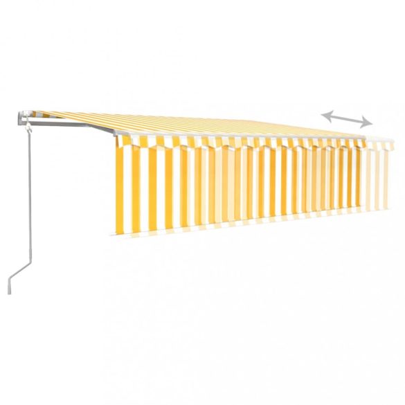 sárga-fehér redőnyös, LED-es, szélérzékelős napellenző 5x3 m