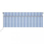 kék és fehér LED-es kézzel kihúzható napellenző redőnnyel 4x3 m