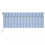 kék és fehér redőnyös, szélérzékelős, LED-es napellenző 4x3 m