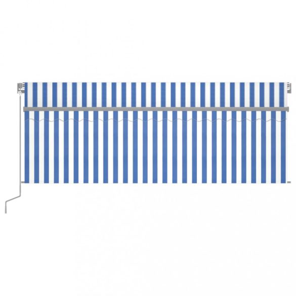 kék és fehér kihúzható LED-es napellenző redőnnyel 4,5 x 3 m