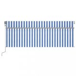 kék és fehér redőnyös, szélérzékelős, LED-es napellenző 4,5x3 m