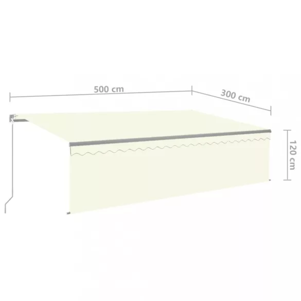 krémszínű kézzel kihúzható LED-es napellenző redőnnyel 5 x 3 m