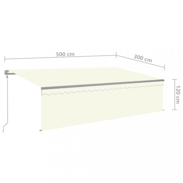 krémszínű szélérzékelős, LED-es napellenző redőnnyel 5x2,5 m