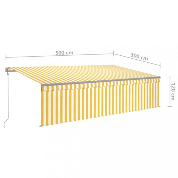 sárga-fehér redőnyös, LED-es, szélérzékelős napellenző 5x3 m