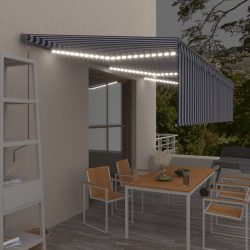   kék-fehér redőnyös, szélérzékelős, LED-es napellenző 6x3 m